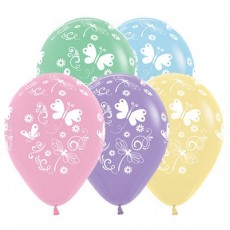 Teardrop Fashion Multi Coloured Butterflies & Dragonflies Latex Balloons 30cm Pack of 25