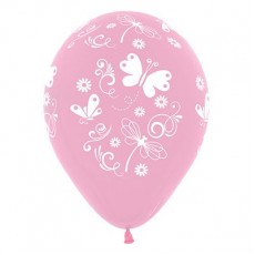 Teardrop Fashion Pink with Butterflies & Dragonflies Latex Balloons 30cm Pack of 25