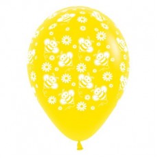 Yellow Fashion Bumble Bee's & Flowers Latex Balloons
