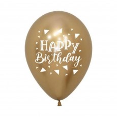 Happy Birthday Metallic Reflex Gold  Latex Balloons