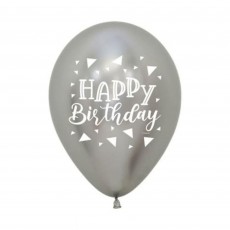 Happy Birthday Metallic Reflex Silver  Latex Balloons