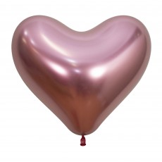 Metallic Reflex Pink Heart Latex Balloons 35cm 12 pk