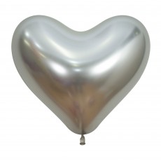 Metallic Reflex Silver Heart Latex Balloons 35cm 12 pk