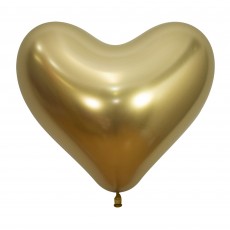 Metallic Reflex Gold Heart Latex Balloons 35cm 12 pk