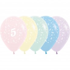 Number 5 Pastel Matte Assorted  Latex Balloons