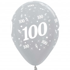 100th Birthday Satin Pearl Silver  Latex Balloons