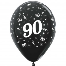 90th Birthday Metallic Black  Latex Balloons