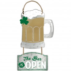 St Patrick's day The Bar is OPEN Beer Mug Sign Hanging Decoration 35cm x 19cm