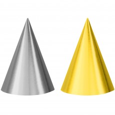 New Year Silver & Gold Cone Party Hats 17cm 12 pk