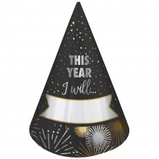 This Year I Will New Year Resolution Cone Hat Party Hats 22cm 8 pk