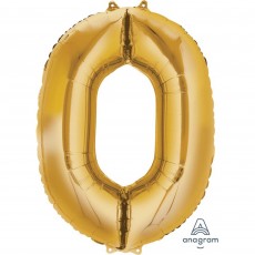 Number 0 Party Decorations - Shaped Balloon SuperShape Gold 86cm