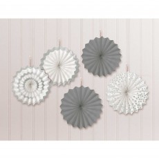 Silver Party Decorations - Hanging Decorations Mini Paper Fans
