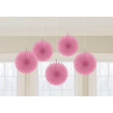 Bright Pink Mini Fan Hanging Decorations 15cm 5 pk
