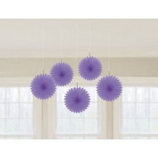 New Purple Mini Fan Hanging Decorations 15cm 5 pk