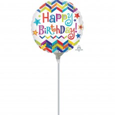 Chevron Design Happy Birthday! Round Foil Balloon 22cm