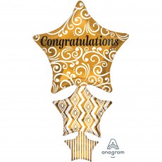 Gold Congratulations SuperShape Stacked Stars Shaped Balloon 107cm x 63cm