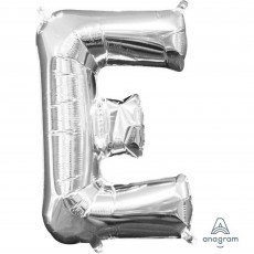 Silver CI: Letter E Shaped Balloon 40cm