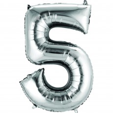 Number 5 Silver CI: Shaped Balloon