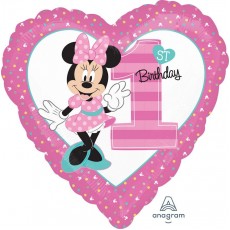 Minnie Mouse 1st Birthday Heart Shaped Balloon 45cm