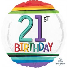 21st Birthday Rainbow Birthday Round Foil Balloon 45cm