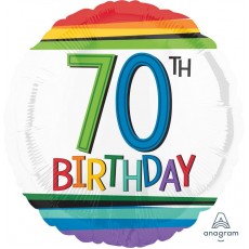 70th Birthday Rainbow Birthday Round Foil Balloon 45cm