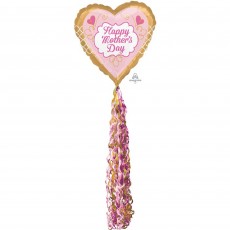 Heart Gold & Pink Pom Pom Happy Mother's Day Airwalker Foil Balloon 81cm x 213cm