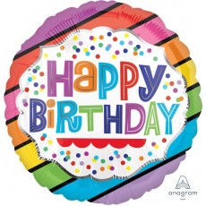 Happy Birthday Bright Stripes Round Foil Balloon 45cm