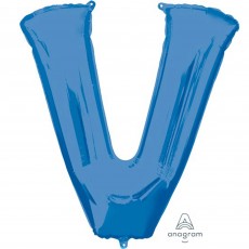 Blue Letter V SuperShape Shaped Balloon 86cm