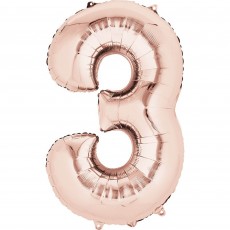 Number 3 Party Decorations - Shaped Balloon SuperShape Rose Gold 86cm