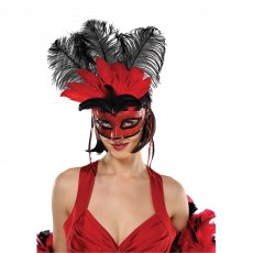 Red & Black Temptation Feather Mask