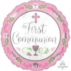 First Communion Girl Round Foil Balloon 45cm