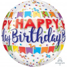 Happy Birthday! Banner Bash Orbz XL Shaped Balloon 38cm x 40cm