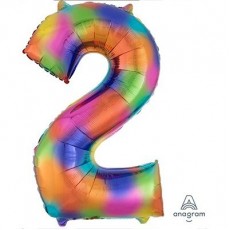 Number 2 Party Decorations - Shaped Balloon SuperShape Rainbow Splash