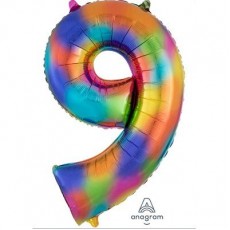 Number 9 Party Decorations - Shaped Balloon SuperShape Rainbow Splash