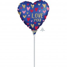 Satin Navy & Gold Love You Heart Shaped Balloon 10cm