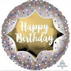 Happy Birthday Satin Gold Burst Round Foil Balloon 45cm