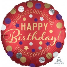 Happy Birthday! Satin Red Party Round Foil Balloon 45cm