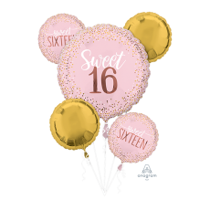 16th Birthday Sweet Sixteen Blush Bouquet Foil Balloons 5 pk