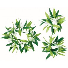 Green Party Supplies - Leaf with Flowers Head Wreath & Wristlets Set