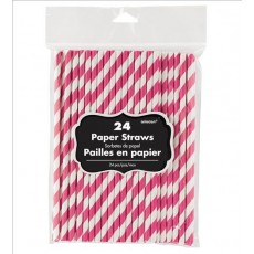 Stripes Bright Pink & White Straws 19.6cm x 0.63cm 24 pk