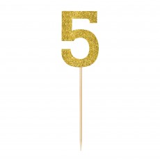 Number 5 Party Supplies - Party Picks Small Glittered Gold
