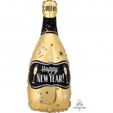 Gold & Black Happy New Year Bubbly Bottle Shaped Balloon 25cm x 66cm