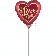 Satin Sangria & Gold Love You Heart Shaped Balloon 22cm