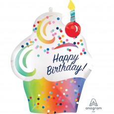 SuperShape Rainbow Ombre Cupcake Happy Birthday! Shaped Balloon 50cm x 68cm
