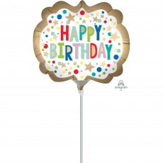 Happy Birthday Gold Satin Marquee Dots Shaped Balloon