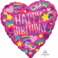 Heart Happy Birthday Standard Holographic Iridescent Shaped Balloon 45cm