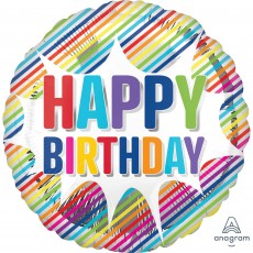 Happy Birthday Standard HX Striped Burst Foil Balloon
