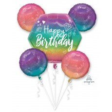 Happy Birthday Bouquet Sprkl Foil Balloons Pack of 5