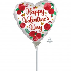 Happy Valentine's Day Satin Infused Roses Heart Shaped Balloon 22cm