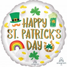 Happy St Patrick's Day Icons Round Foil Balloon 45cm